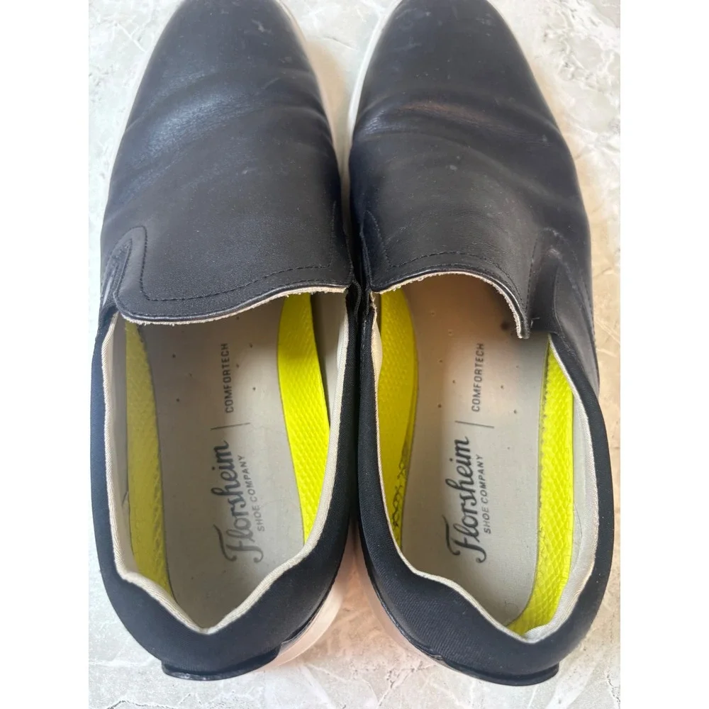 Florsheim Mens Black Leather Comfortech‎ Plain Toe Slip On Loafers 11M